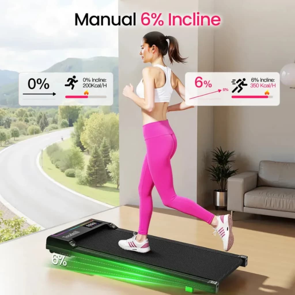 Akluer P03B avec télécommande - Tapis de course pliable avec inclinaison manuelle 6 pourcent, écran LED, barre lumineuse verte, design compact et fin