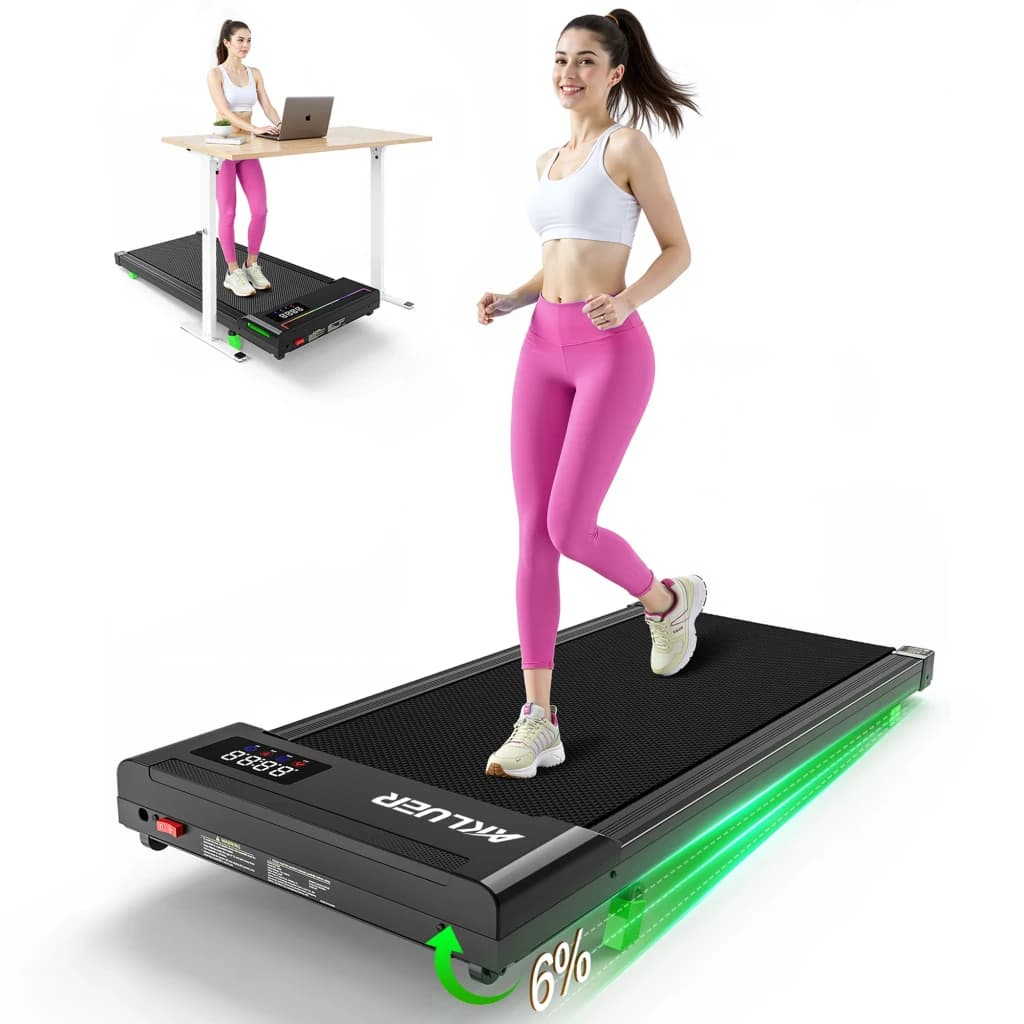 Akluer P03B avec télécommande - Tapis de course pliable avec surface antidérapante, écran LED, bandes lumineuses vertes, inclinaison 6 %, format compact