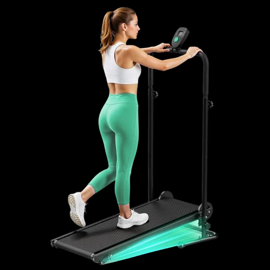 Tapis de course pliable Akluer RJ401 sans moteur avec inclinaison de 5 %, barres d'appui hautes, écran frontal et base antidérapante avec lumière LED vert