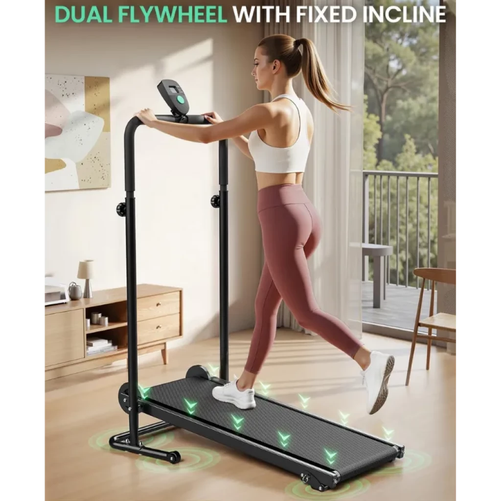 Akluer RJ401 cinta de correr plegable sin motor con inclinación 5%, barandales altos, pantalla frontal y base antideslizante con luz LED verde - Ítem3