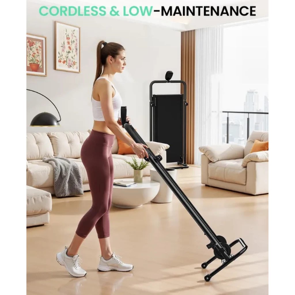 Akluer RJ401 cinta de correr plegable sin motor con inclinación 5%, barandales altos, pantalla frontal y base antideslizante con luz LED verde - Ítem4