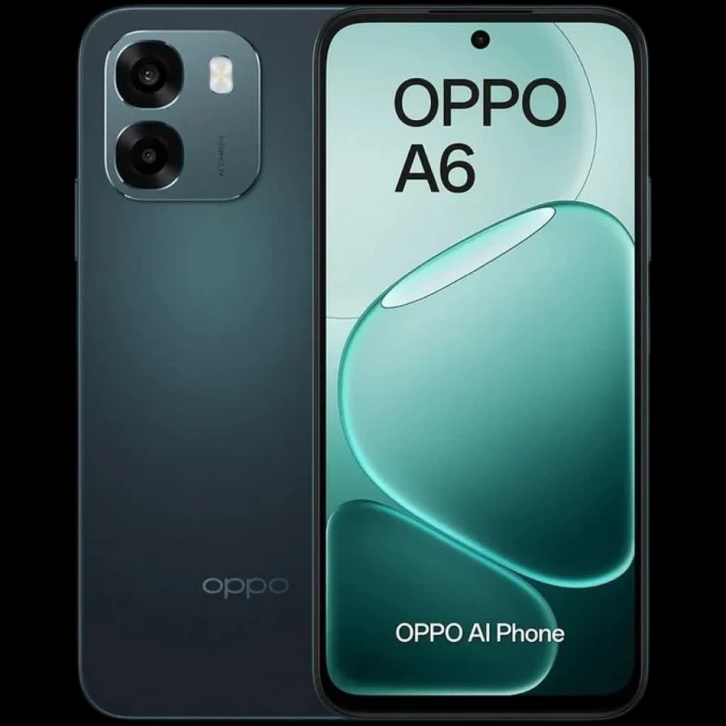 Oppo A6 bleu saphir avec double module photo arrière, écran AMOLED 6,57 pouces bord à bord, poinçon central et finition mate élégante