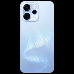 Oppo Reno15 FS 5G Bleu Aurora au dos irisé, module photo rectangulaire avec trois capteurs et anneau lumineux, finition lisse et élégante
