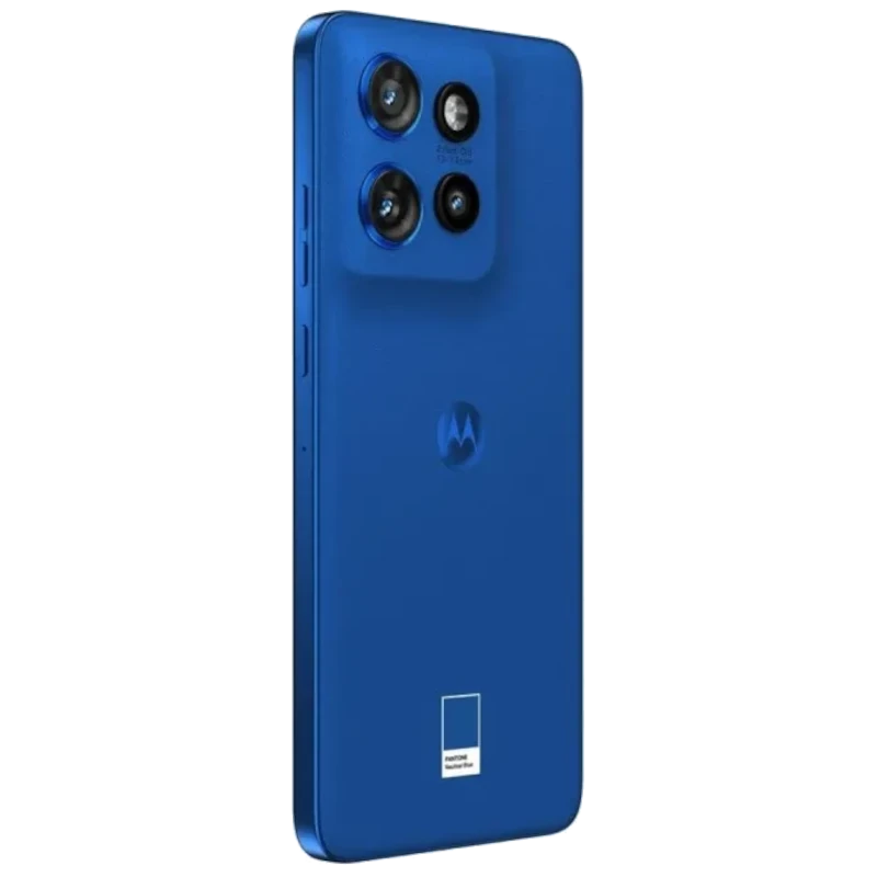 Smartphone azul náutico con pantalla full frontal perforada, triple cámara trasera con lente principal de 50 MP, cuerpo delgado y acabado mate IP68 - Ítem5