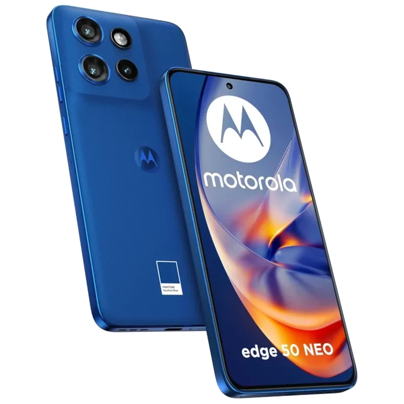 Smartphone azul náutico con pantalla full frontal perforada, triple cámara trasera con lente principal de 50 MP, cuerpo delgado y acabado mate IP68 - Ítem6