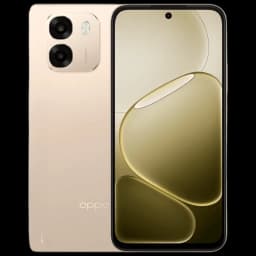 Oppo A6 256 Go Aurora Doré avec écran bord à bord perforé, dos doré mat, module photo double proéminent et finition élégante