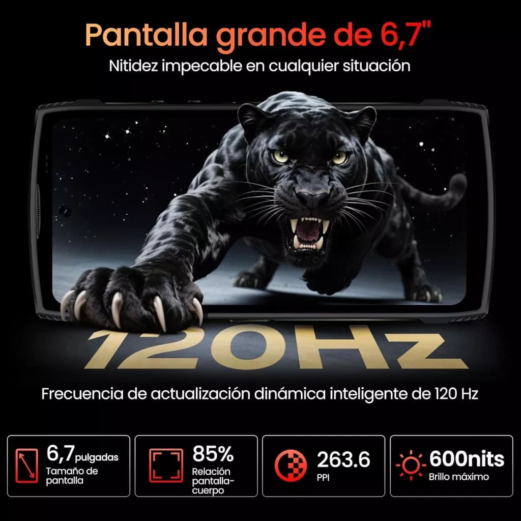 Lagenio Panther 2 branco com ecrã de 6,7 polegadas, taxa dinâmica de 120 Hz, molduras finas 85 por cento, 263,6 ppi e brilho de 600 nits