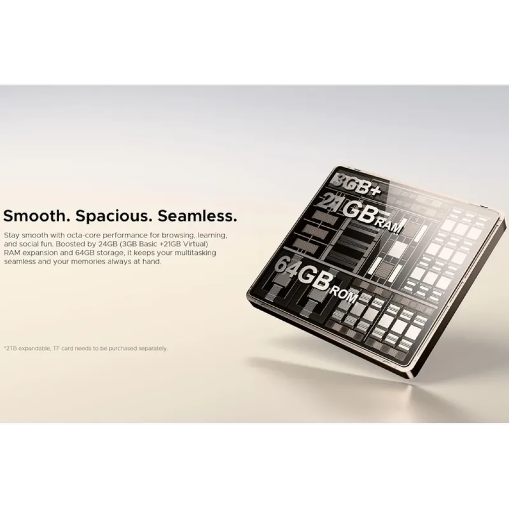 Doogee Note 56X dourado com ecrã 6,56 polegadas, câmara traseira múltipla, notch em gota, Android 16 no ecrã e bateria 6150 mAh visível na frente - Item7