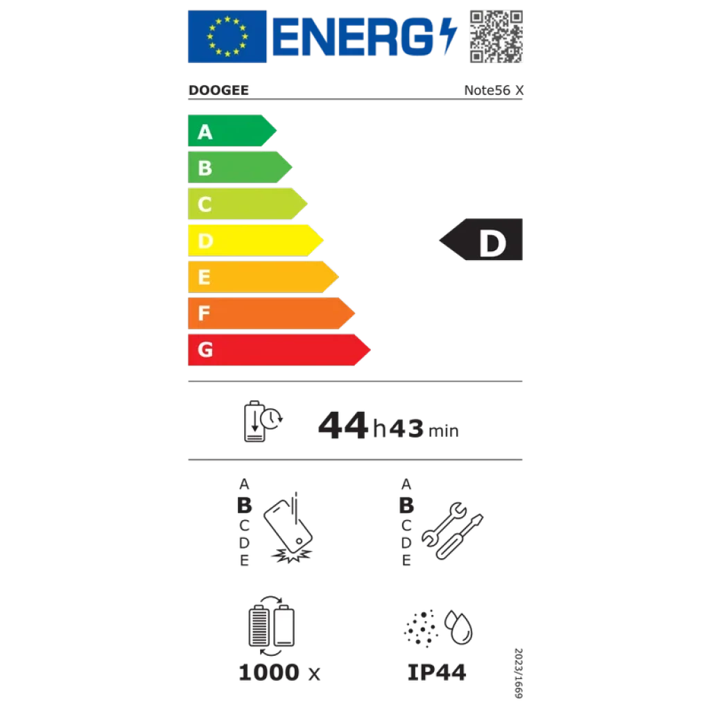Doogee Note 56X dourado com ecrã 6,56 polegadas, câmara traseira múltipla, notch em gota, Android 16 no ecrã e bateria 6150 mAh visível na frente - Item10
