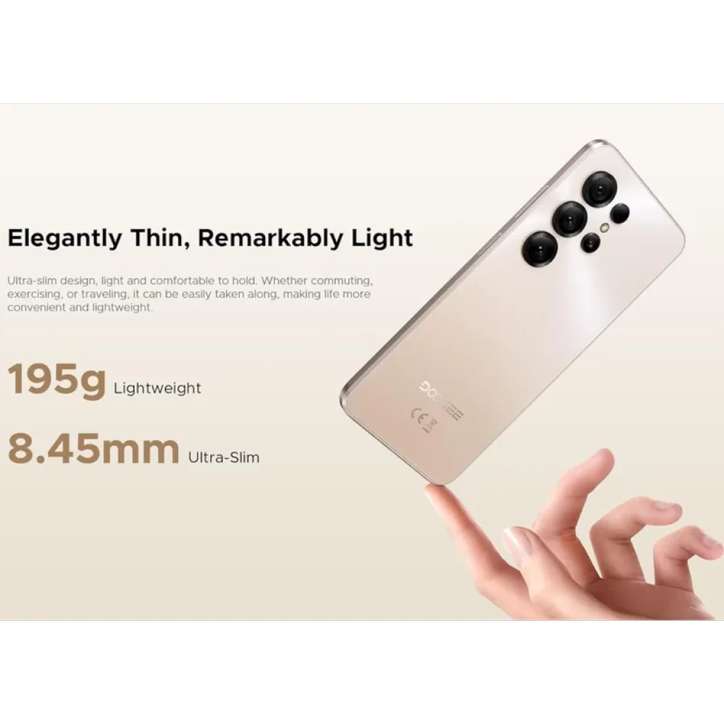 Doogee Note 56X dourado com ecrã 6,56 polegadas, câmara traseira múltipla, notch em gota, Android 16 no ecrã e bateria 6150 mAh visível na frente - Item3