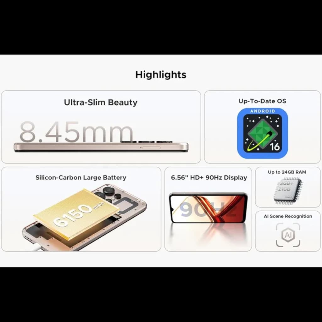 Doogee Note 56X cinza ultrafino 8,45 mm, tela 6,56 HD+ 90 Hz, bateria 6150 mAh, Android 16, até 24 GB RAM via expansão e câmara 8 MP