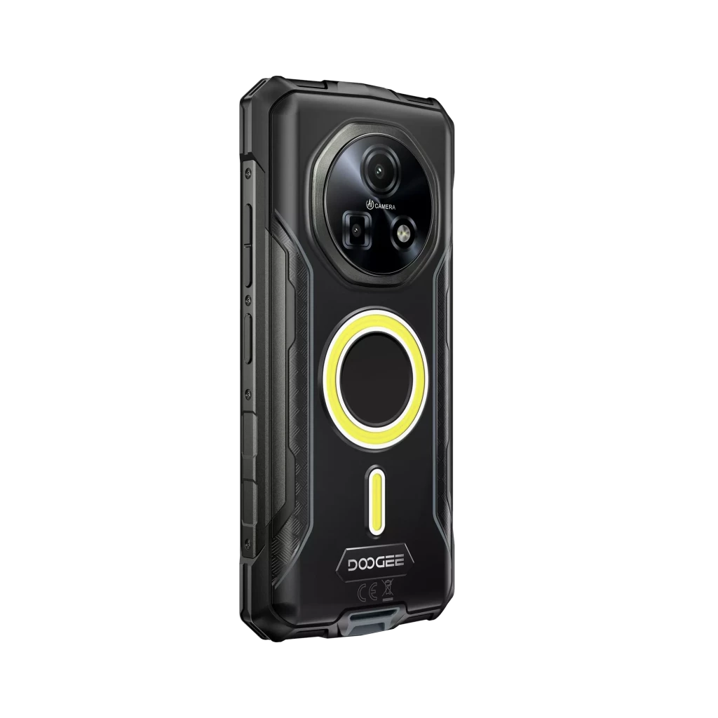 Doogee Fire 5 Ultra 256 GB cinza com design robusto, cantos reforçados, módulo de câmera traseira destacado e tela frontal com padrão de engrenagens - Item4