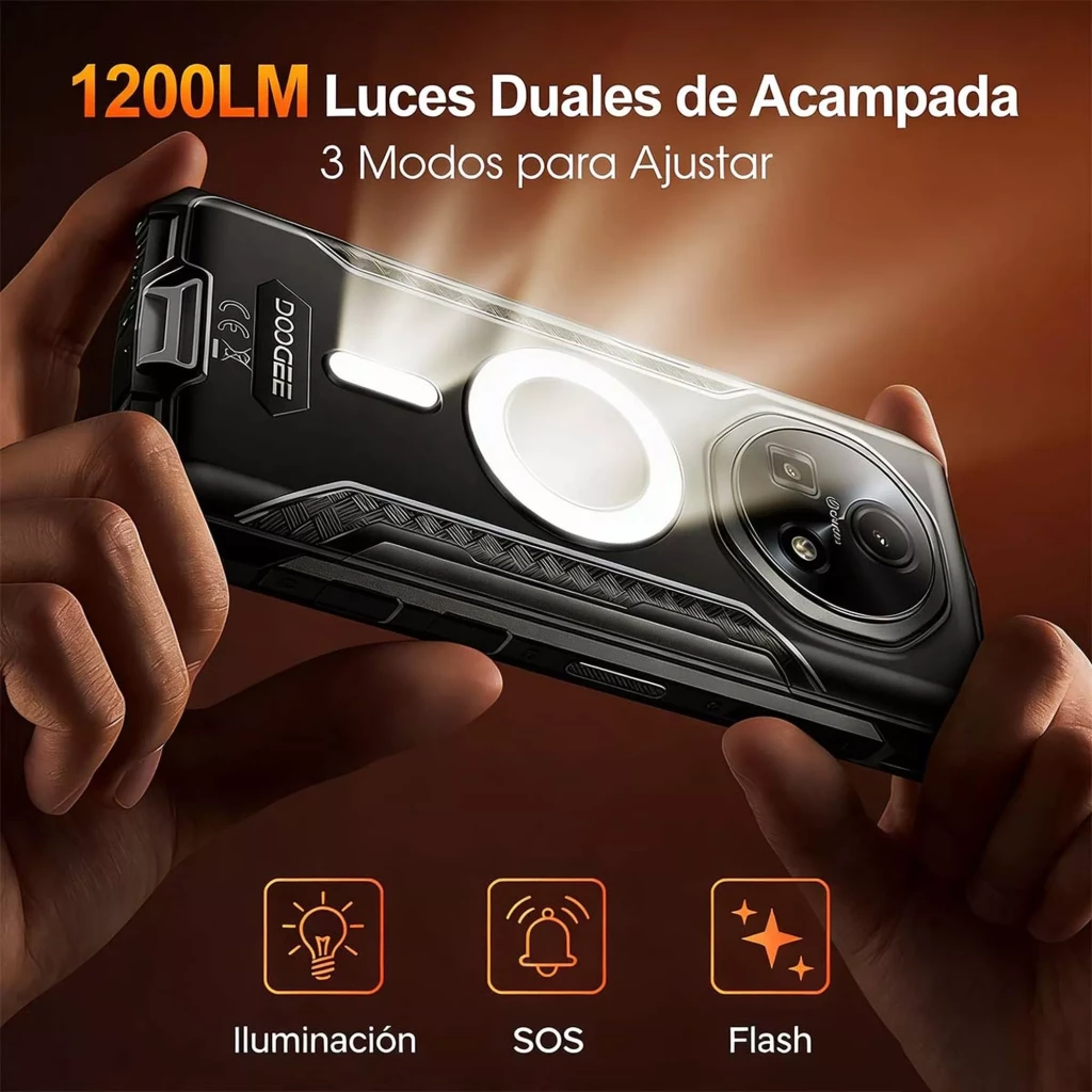 Doogee Fire 5 Ultra laranja robusto com moldura preta, ecrã de 6,56 polegadas, detalhes em laranja e módulo de câmara traseira destacado com aro circular - Item7