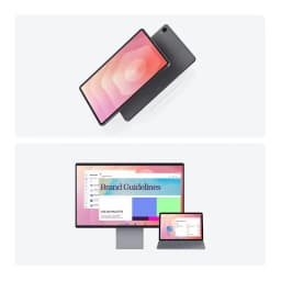 Samsung Galaxy Tab S11 prateado, tela 11 pol com bordas finas, câmera traseira única, corpo metálico; suporte a teclado e uso em desktop com monitor