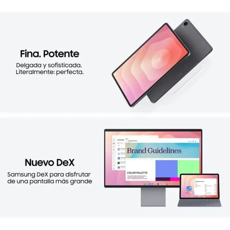 Tablet prateado ultrafino com tela 14,6 bordas mínimas, dupla câmera traseira e S Pen branca destacada na frente e verso do dispositivo - Item4