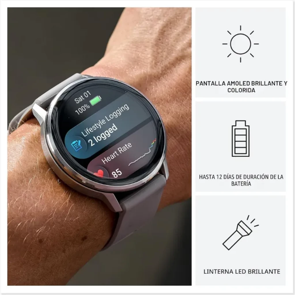 Garmin Venu 4 45 mm negro con correa de silicona negra, pantalla circular AMOLED con datos de salud y actividad, bisel oscuro, diseño deportivo elegante - Ítem5