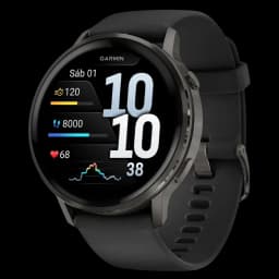 Garmin Venu 4 45 mm negro con correa de silicona negra, pantalla circular AMOLED con datos de salud y actividad, bisel oscuro, diseño deportivo elegante