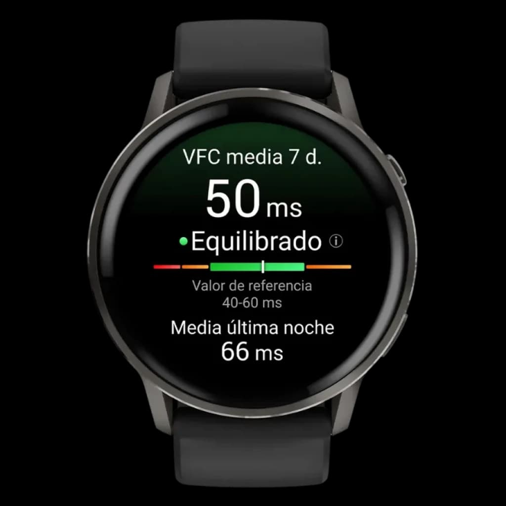 Garmin Venu 4 45 mm negro con pantalla circular, bisel metálico y correa de silicona negra; widgets de salud, ritmo cardíaco y modos de entrenamiento