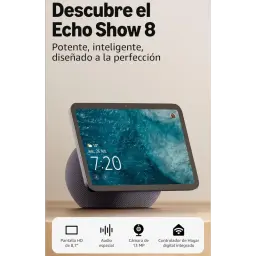 Pantalla HD de 8,7 pulgadas con biseles finos, cámara de 13 MP centrada, altavoz con audio espacial y controlador de hogar digital integrado