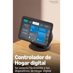 Amazon Echo Show 8 2025 con pantalla 8,7 pulgadas, marco delgado y base redonda; interfaz de hogar digital con widgets, cámara frontal y altavoz integrado
