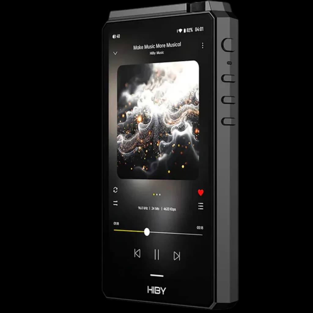 Hiby R6 III 2025 Noir, lecteur audio hi‑res: écran tactile noir bord à bord, boîtier anguleux, boutons latéraux, prise casque supérieure, interface