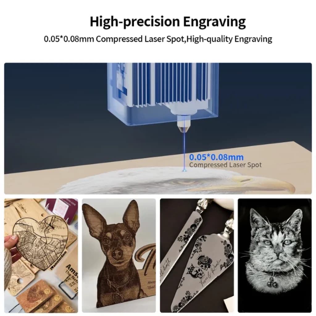 Laservii M1s 12W - Graveur laser fermé avec point comprimé 0,05 × 0,08 mm, gravures de haute précision sur bois, métal et acrylique