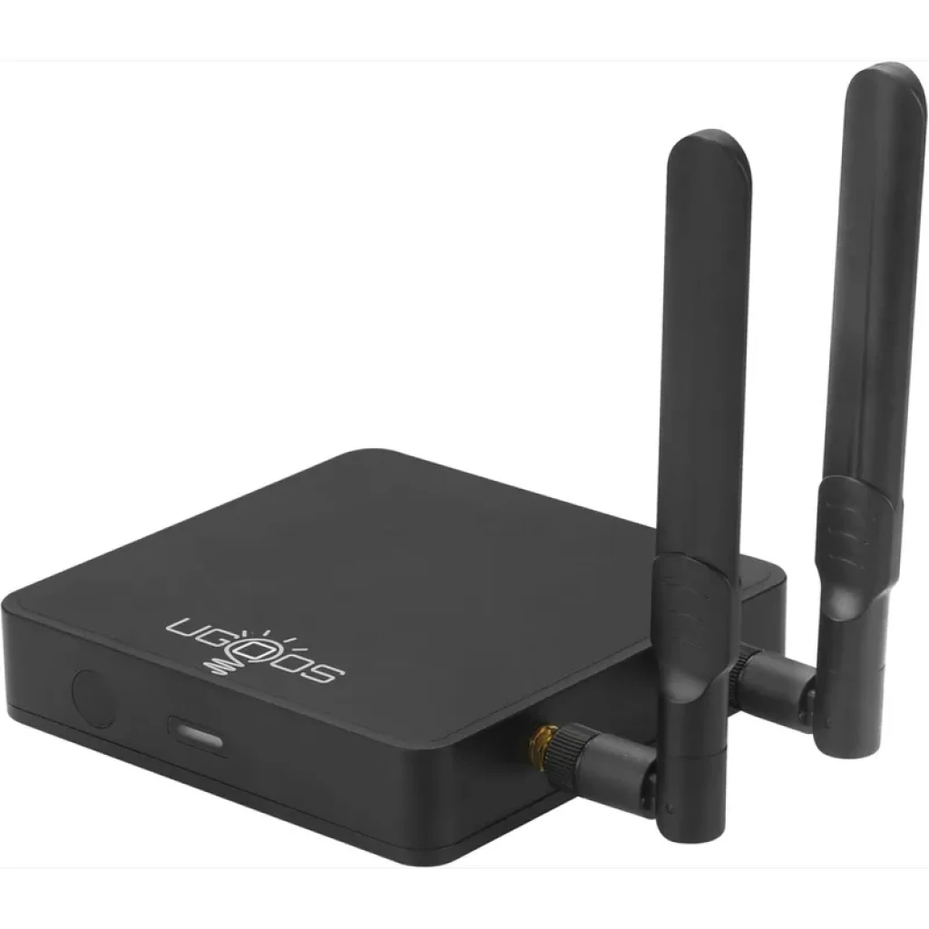 Ugoos AM9 Pro S905X5-J: TV box negro con dos antenas WiFi, múltiples puertos USB 3.0, HDMI, LAN y control remoto completo para Android TV 14 - Ítem1