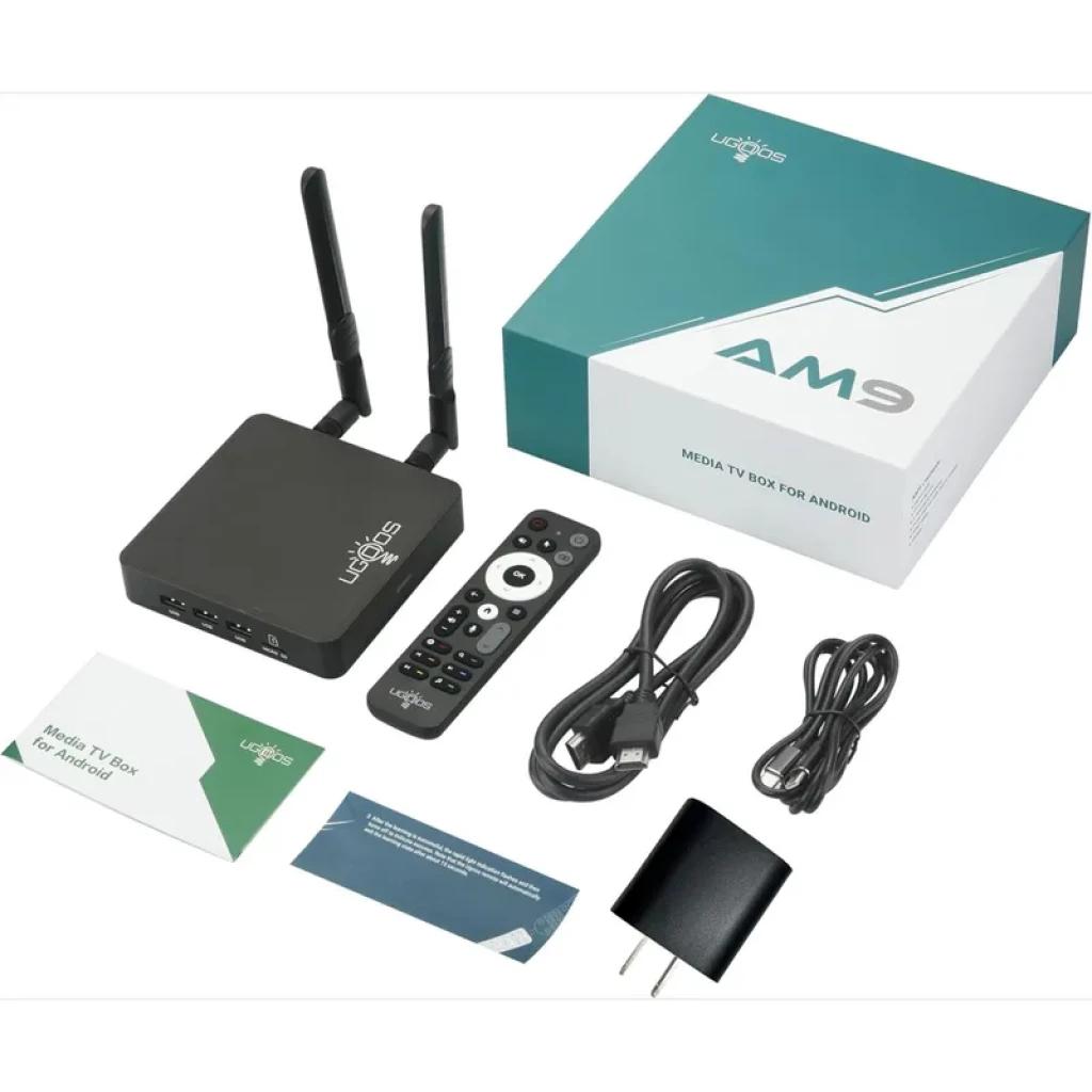 Ugoos AM9 Pro S905X5-J: TV box negro con dos antenas WiFi, múltiples puertos USB 3.0, HDMI, LAN y control remoto completo para Android TV 14 - Ítem5