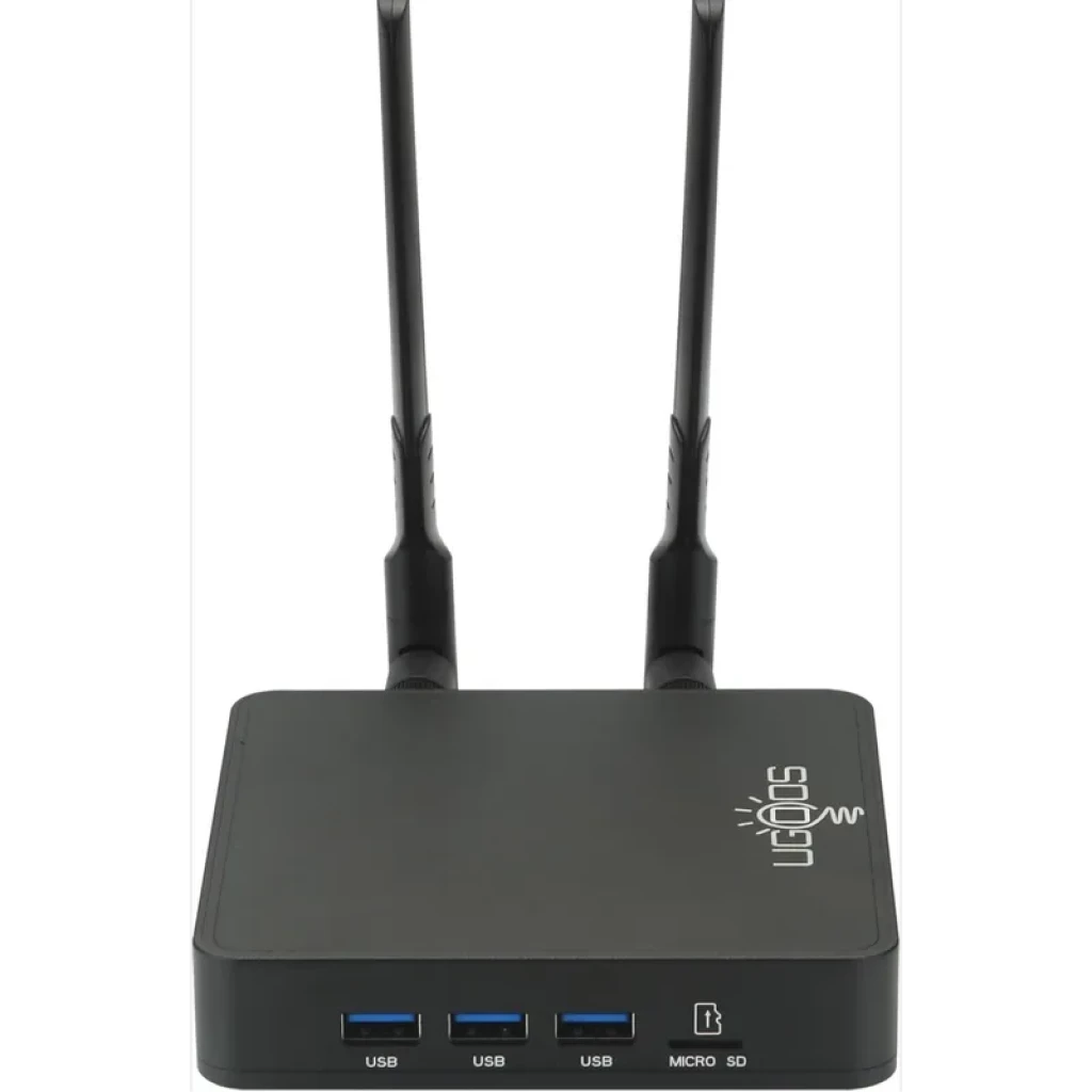 Ugoos AM9 Pro S905X5-J: TV box negro con dos antenas WiFi, múltiples puertos USB 3.0, HDMI, LAN y control remoto completo para Android TV 14 - Ítem4