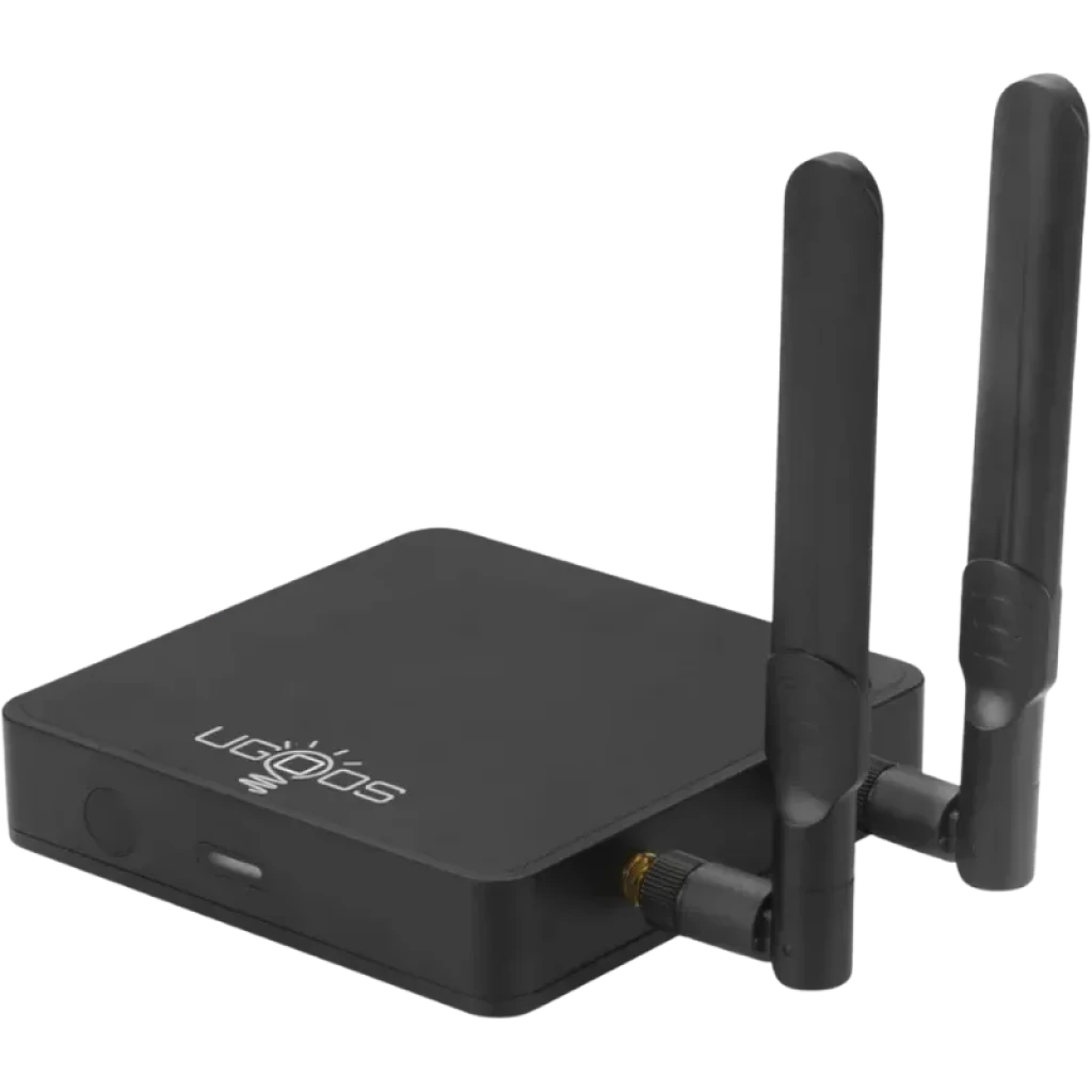 Ugoos AM9 Pro S905X5-J: TV box negro con dos antenas WiFi, múltiples puertos USB 3.0, HDMI, LAN y control remoto completo para Android TV 14 - Ítem1