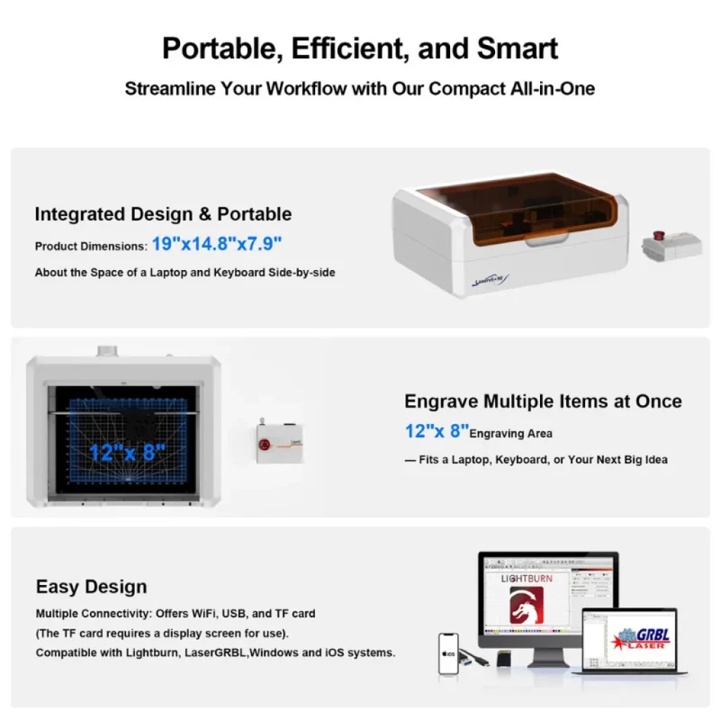 Laservii M1s 24W - Graveur laser fermé blanc avec couvercle protecteur ambré, grande fenêtre, châssis compact et bouton d'arrêt d'urgence externe - Ítem7