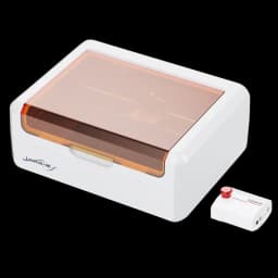 Laservii M1s IR-2W Enregistreur laser fermé blanc avec couvercle protecteur ambré, grande fenêtre, boîtier compact et module externe avec bouton rouge de sécurité