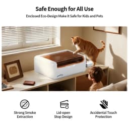 Laservii M1s IR-2W Enregistreur laser fermé blanc avec couvercle ambré, conception étanche, extraction des fumées, ouverture du couvercle avec arrêt et protection tactile