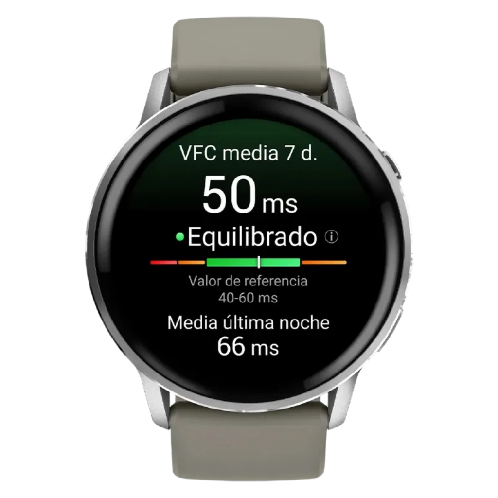 Garmin Venu 4 de 45 mm en plata con correa de silicona gris, pantalla circular AMOLED, bisel metálico, widgets de salud y linterna LED integrada - Ítem1