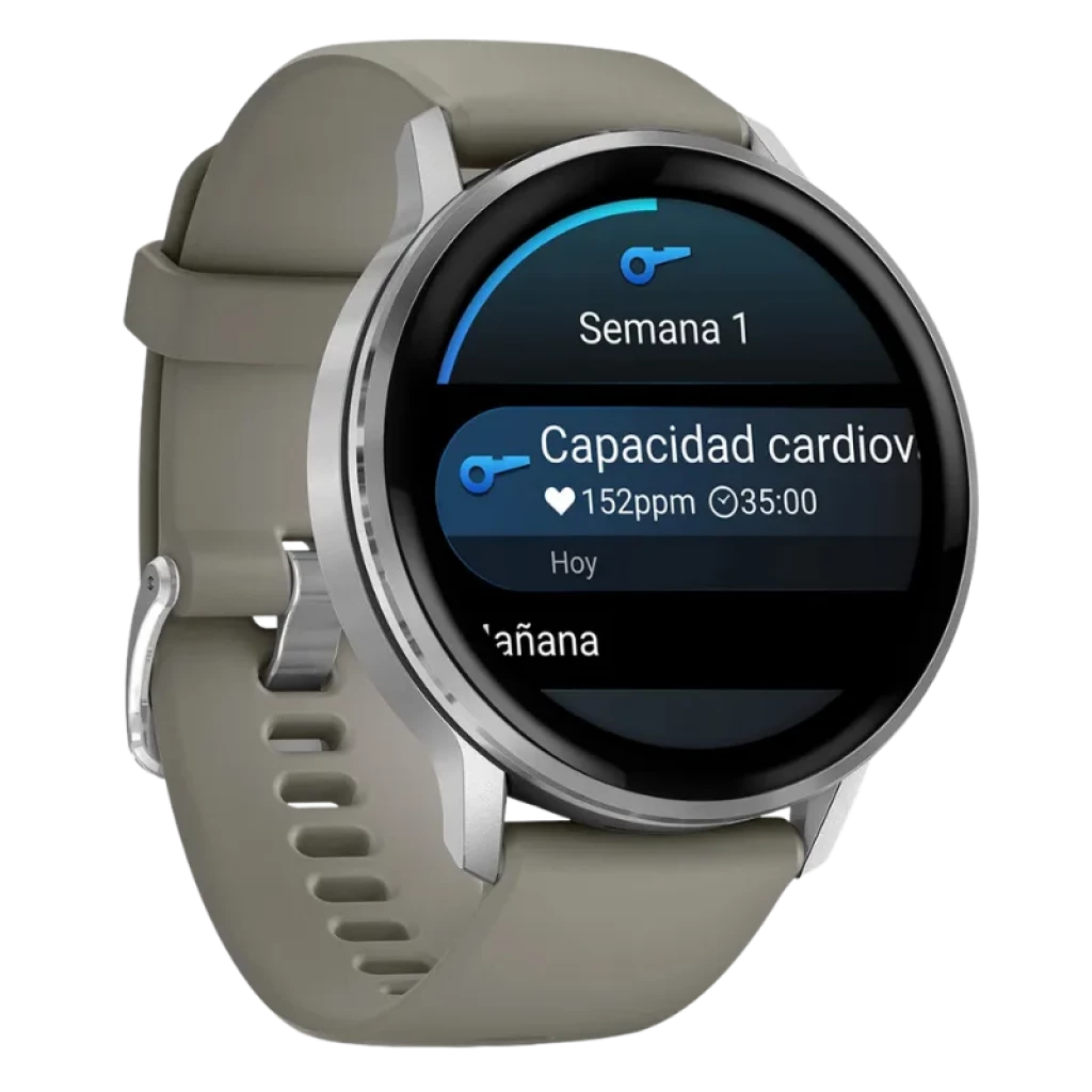 Garmin Venu 4 de 45 mm en plata con correa de silicona gris, pantalla circular AMOLED, bisel metálico, widgets de salud y linterna LED integrada - Ítem3