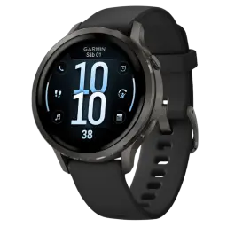 Garmin Venu 4 41 mm preto com bracelete de silicone preta, ecrã tátil circular, moldura metálica, monitor de frequência cardíaca e design desportivo elegante