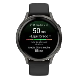 Garmin Venu 4 41 mm preto com bracelete de silicone preta, ecrã AMOLED circular, moldura metálica escura e métricas de frequência cardíaca no ecrã