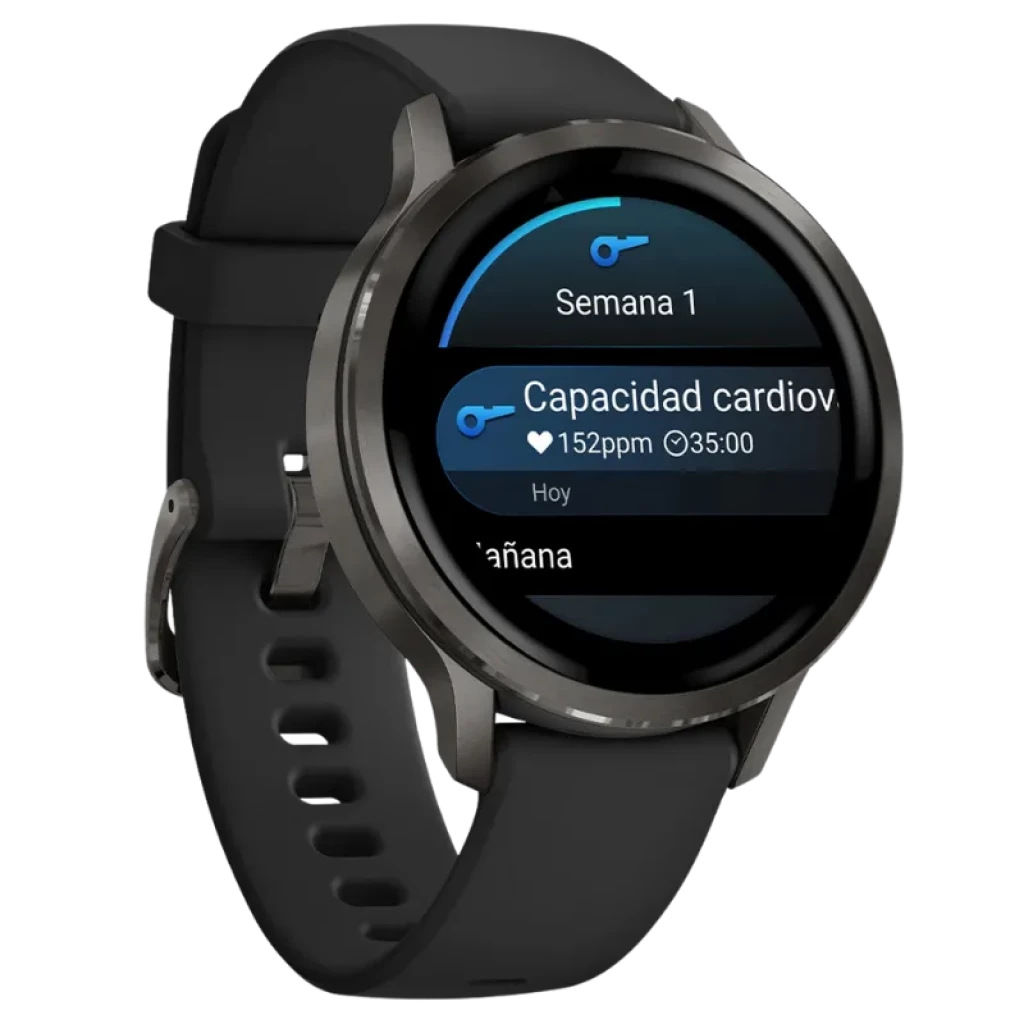 Garmin Venu 4 41 mm negro con correa de silicona negra, pantalla circular tactil, bisel metálico, monitor de frecuencia cardiaca y diseño deportivo elegante - Ítem3