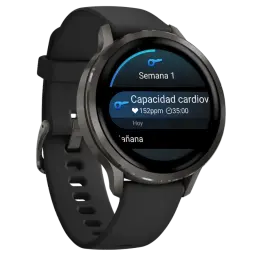 Garmin Venu 4 41 mm preto com caixa metálica escura e bracelete de silicone preta, ecrã AMOLED circular com monitorização da frequência cardíaca