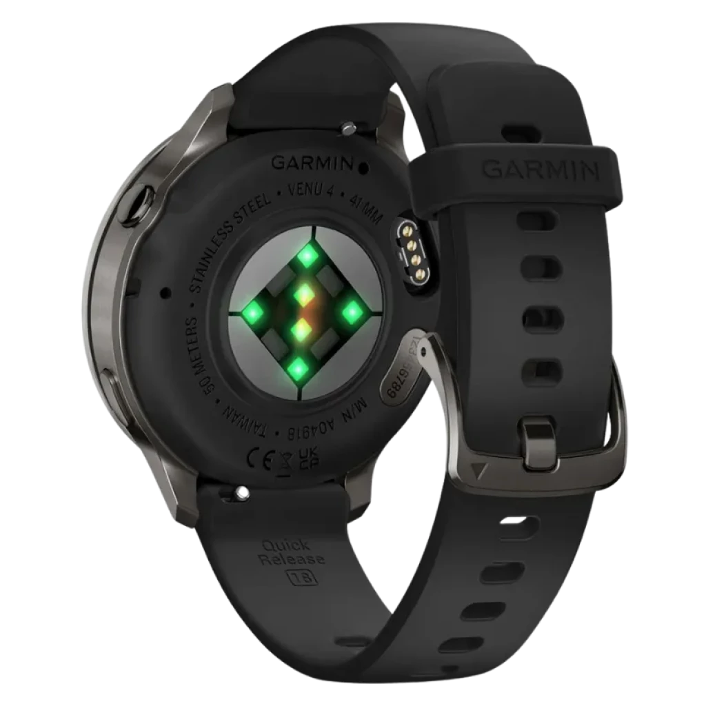 Garmin Venu 4 41 mm negro con correa de silicona negra, pantalla circular tactil, bisel metálico, monitor de frecuencia cardiaca y diseño deportivo elegante - Ítem4