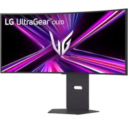 Monitor curvo OLED LG UltraGear 34 pulgadas, pantalla ultrapanorámica WQHD, biseles finos, soporte robusto ajustable, diseño gamer con luces violeta y rosa