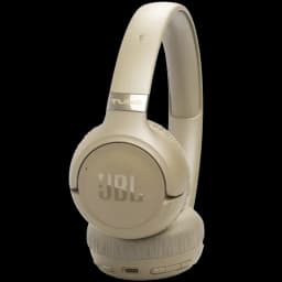JBL Tune 680NC Beige, casque supra-auriculaire élégant, arceau mat, coques arrondies logo JBL, coussinets doux, ports et boutons discrets sur l’oreillette