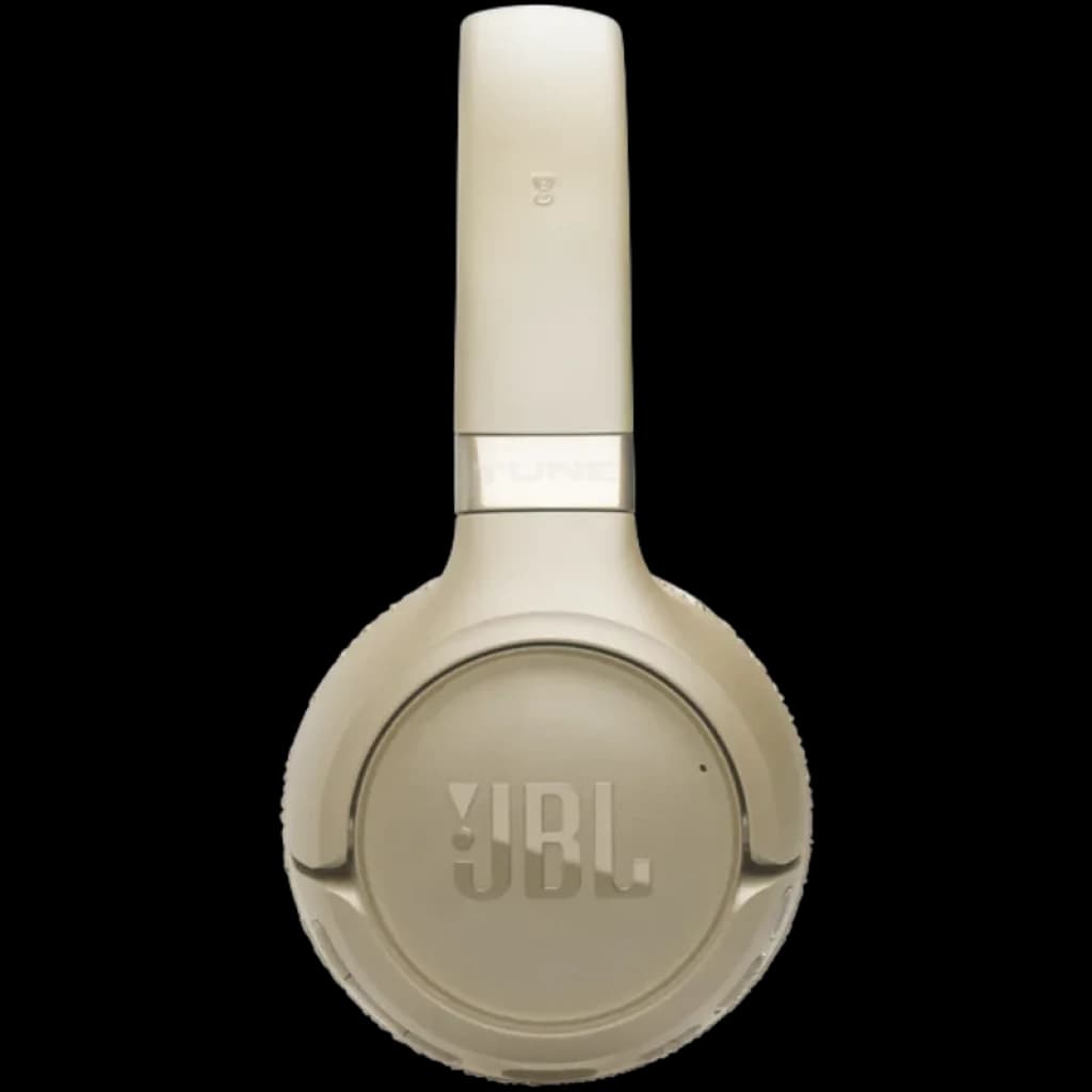JBL Tune 680NC Beige casque supra-auriculaire élégant, oreillette ronde avec logo JBL en relief, arceau lisse ton beige, design pliable et minimaliste