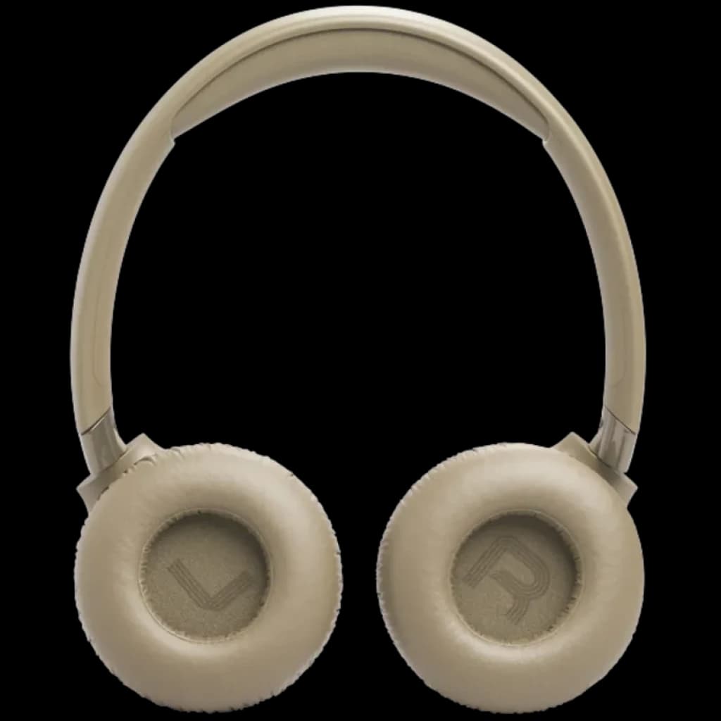 JBL Tune 680NC Beige, casque supra-auriculaire sans fil beige sable, coussinets rembourrés marqués L et R, arceau souple, design épuré avec ANC