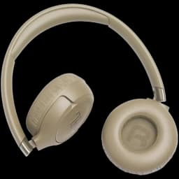 JBL Tune 680NC Beige, casque supra-auriculaire sans fil. Arceau lisse, oreillettes coussinées pivotantes, repères L et R, design épuré couleur sable.