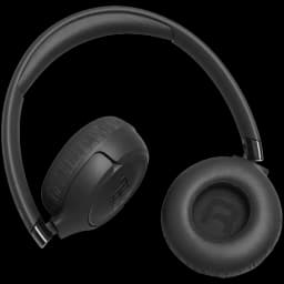 JBL Tune 680NC Noir, casque supra-auriculaire pliable, coussinets rembourrés L/R visibles, arceau mat, design fermé, boutons intégrés, style épuré