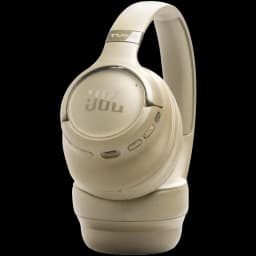 Casque JBL Tune 780NC beige pliable, arceau rembourré, oreillettes ovales fermées, commandes intégrées et ports visibles, finition mate élégante