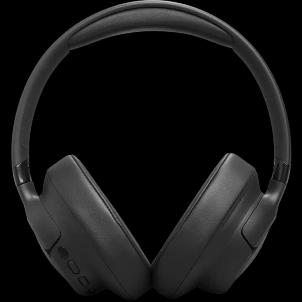 JBL Tune 780NC Noir casque circum-aural pliable, arceau rembourré, coussinets épais, boutons latéraux discrets, design épuré tout noir