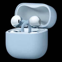 Vista a 45 grados de los auriculares Huawei FreeClip 2 ubicados en el estuche, en color azul
