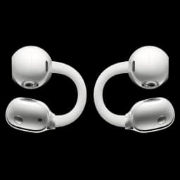 Vista frontal de los Huawei FreeClip 2 con diseño C-Bridge en color blanco